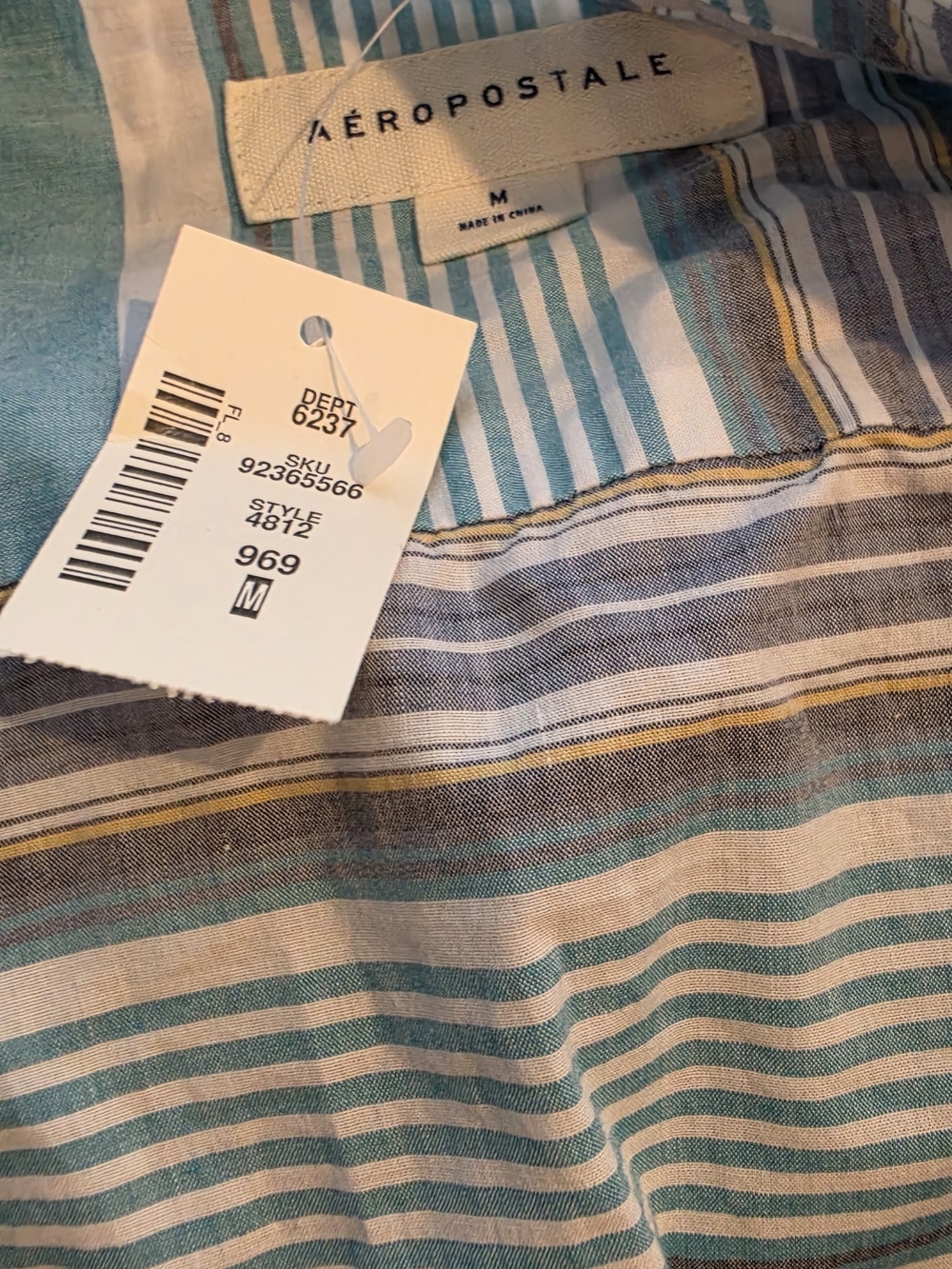 Aeropostale Men's Teal, Beige and Yellow Striped Hybrid Shorts